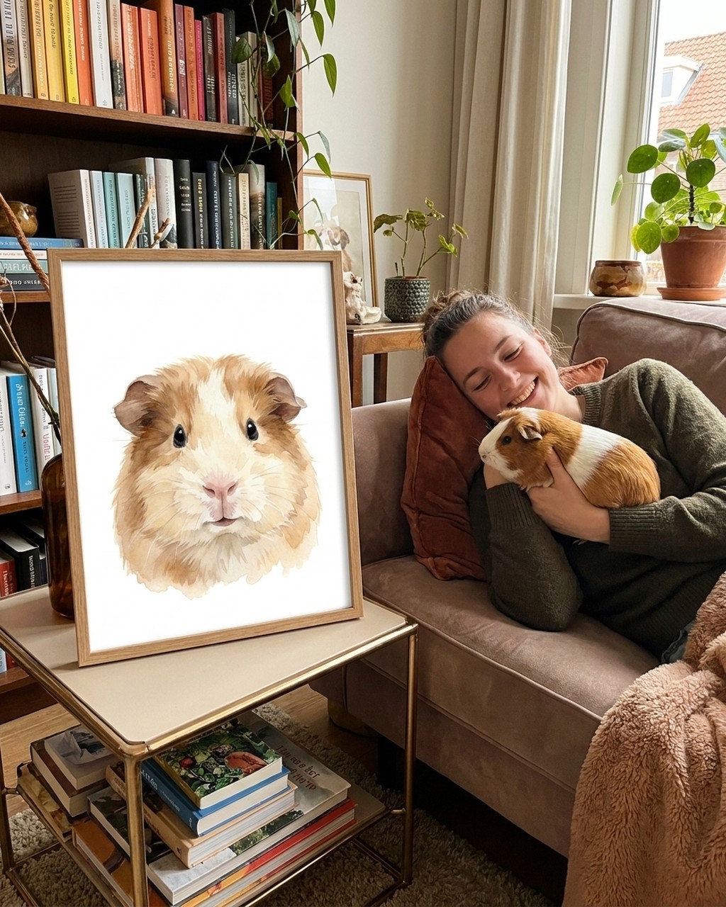 Aquarel kunstwerk bij iemand thuis