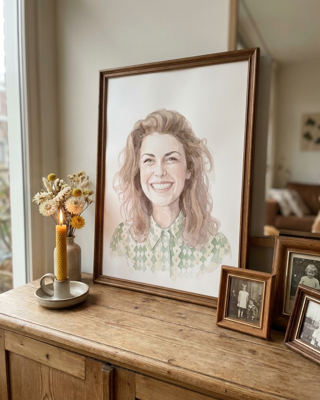 Aquarel kunstwerk bij iemand thuis