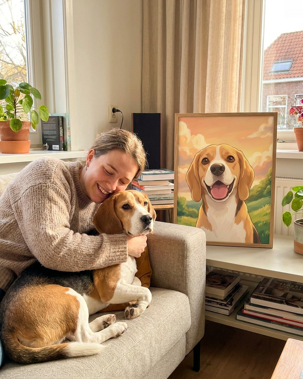 Soft anime artwork in a real home