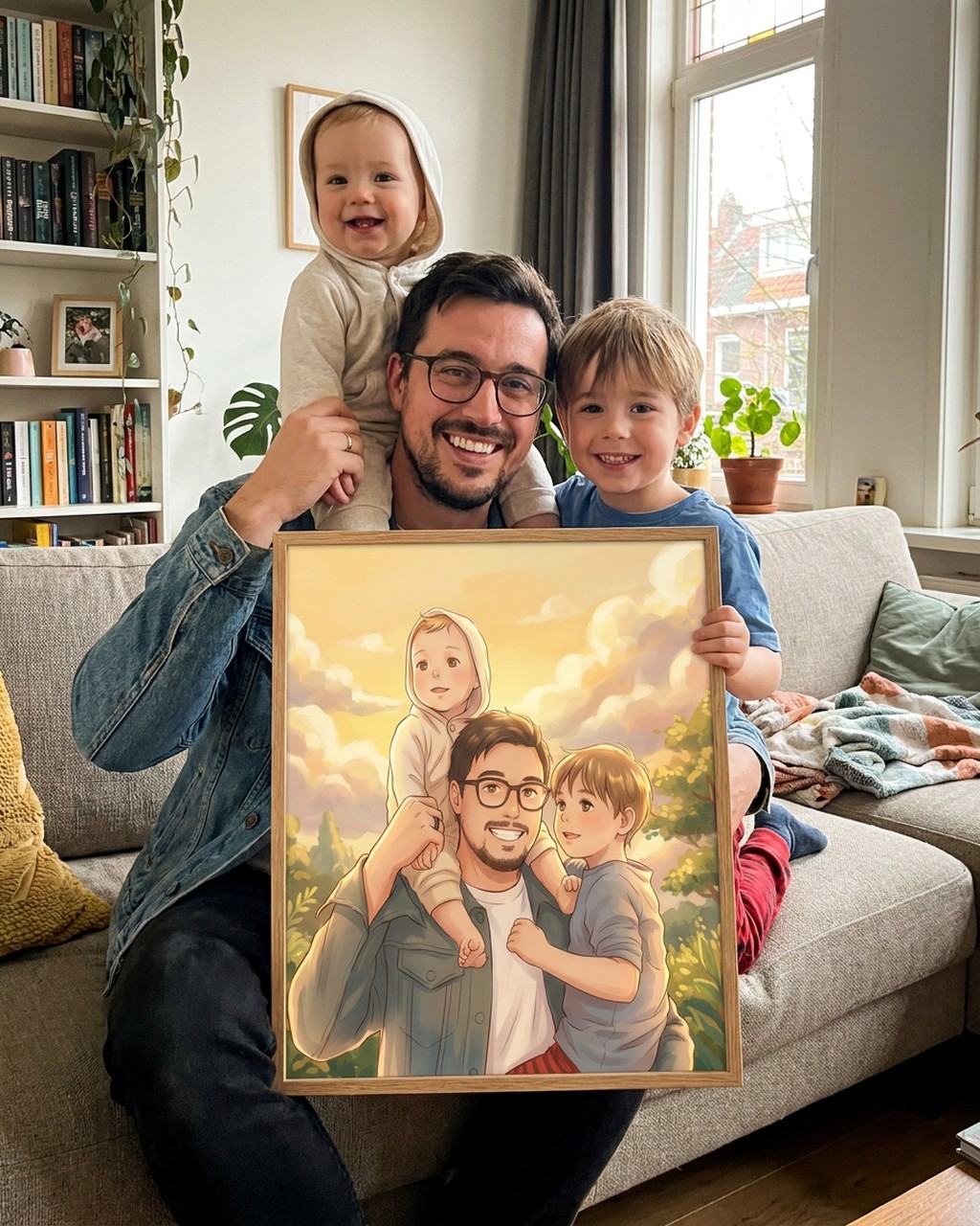 Soft anime artwork in a real home