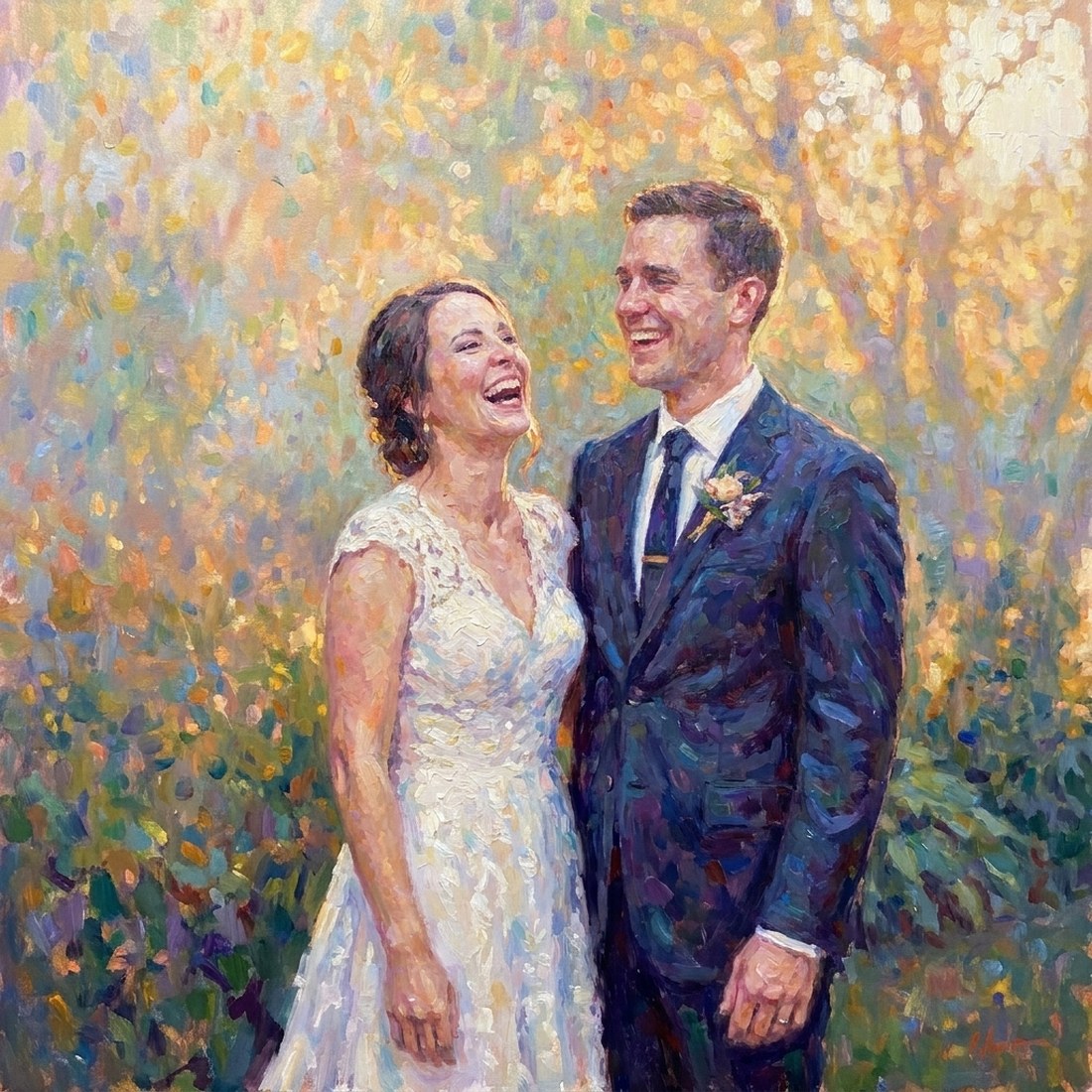 Luminous impressionism of a wedding couple