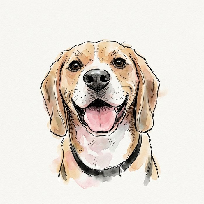 Inkt + aquarel huisdier