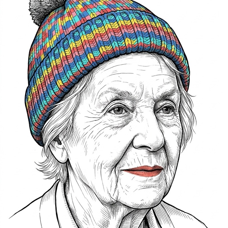Ink fashion portrait of an older woman