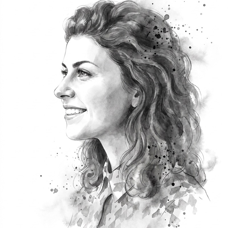 Inkt-profielportret van een vrouw