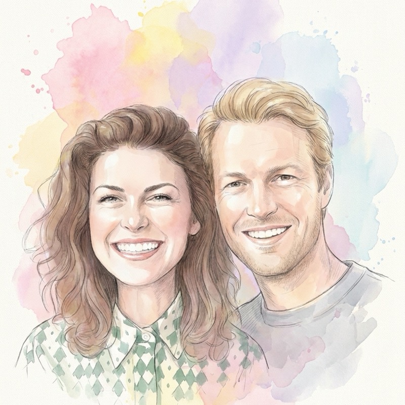 Pastel watercolour portrait of a couple